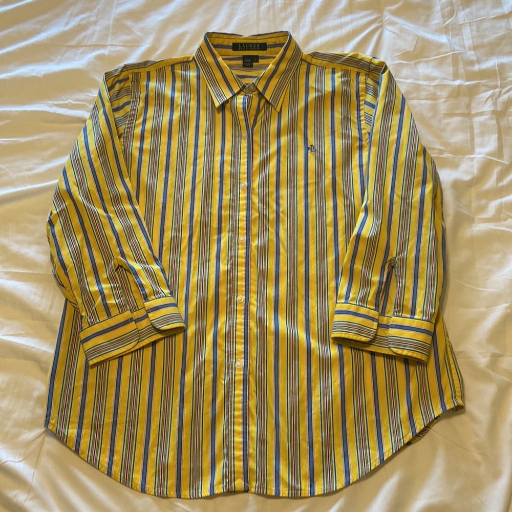 Ralph Lauren VTG Multi Colored Button-down 3/4 Sleeve Size L, Cotton Light EC
